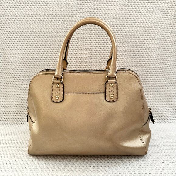 Michael Kors Cindy Gold Metallic Saffiano Leather Dome Shaped Top Handle Satchel - Picture 7 of 13